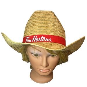 Tim Hortons Straw Hat‎ Cap Brown Fits Small-Medium Heads Coffee Staff Uniform
